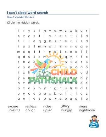 No Sleep Word Search Lowercase Worksheet for Grade 3