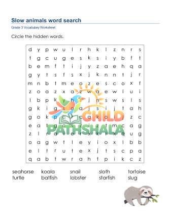 Preview of Slow Animals Word Search Lowercase