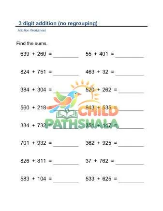 Preview of 3 Digit Addition No Regrouping