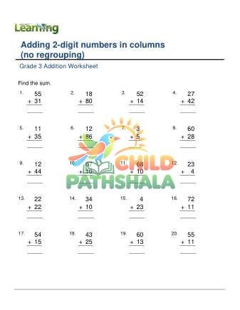 Add 2 Digit Numbers In Columns No Regrouping F Worksheet for Grade 3