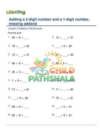 Add 2 Digit Plus 1 Digit Missing Addend B