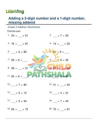 Add 2 Digit Plus 1 Digit Missing Addend D