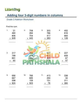 Preview of Add 4 3 Digit Numbers In Columns
