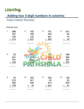 Preview of Add 4 3 Digit Numbers In Columns F