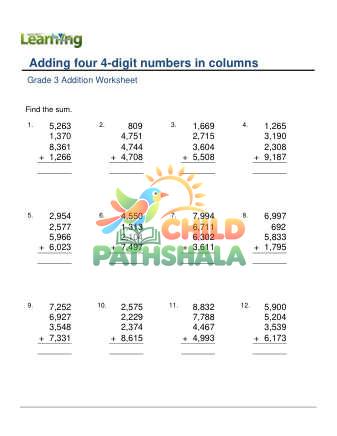 Preview of Add 4 4 Digit Numbers In Columns A
