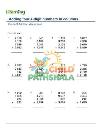 Preview of Add 4 4 Digit Numbers In Columns C