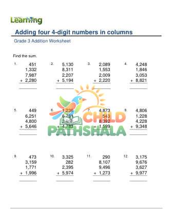 Preview of Add 4 4 Digit Numbers In Columns F