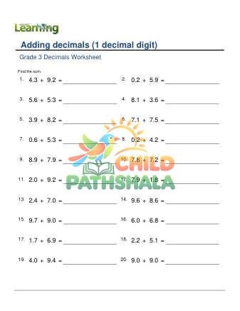 Adding Decimals 1 Digit D