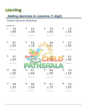 Preview of Adding Decimals In Columns 1 Digit