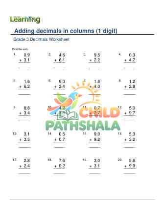 Preview of Adding Decimals In Columns 1 Digit F