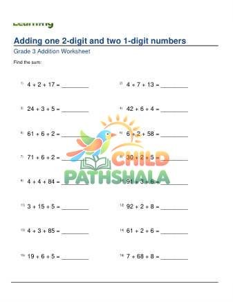 Adding One 2 Digit And Two 1 Digit Numbers A Worksheet for Grade 3