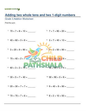 Preview of Adding Two Whole Tens And Two 1 Digit Numbers A