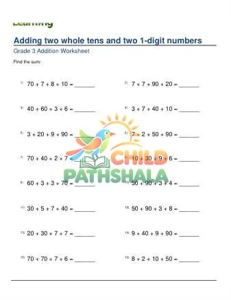 Preview of Adding Two Whole Tens And Two 1 Digit Numbers
