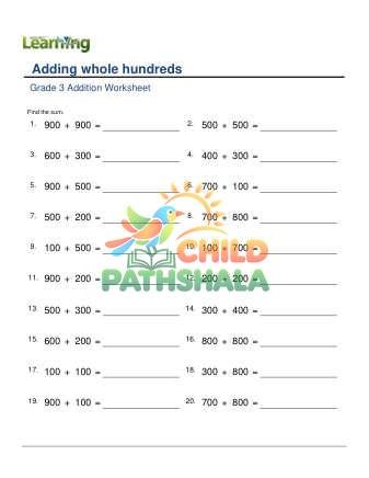 Adding Whole Hundreds A Worksheet for Grade 3