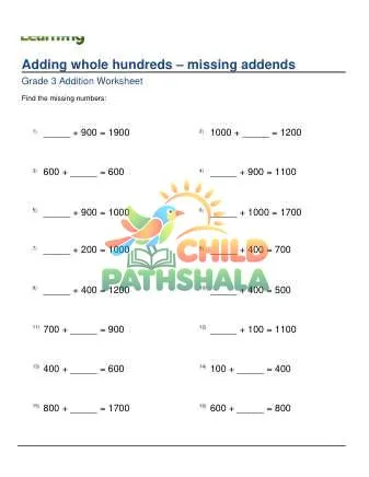 Preview of Adding Whole Hundreds Missing Addends