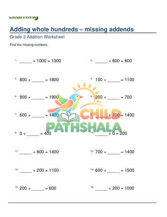 Adding Whole Hundreds Missing Addends D
