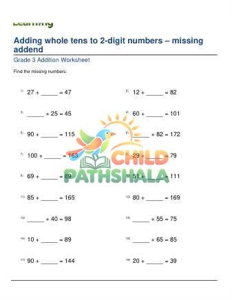 Adding Whole Tens To 2 Digit Missing Addend B