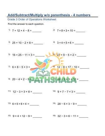 Order Operations Add Sub Mult 4 Without C