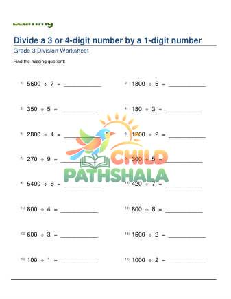 Preview of Divide 3 4 Digit By 1 Digit Numbers A