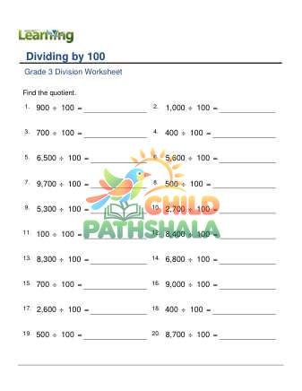 Divide By 100 F Worksheet for Grade 3