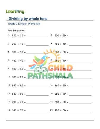 Divide By Whole Tens F Worksheet for Grade 3