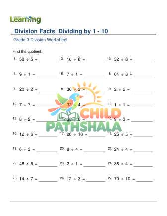 Preview of Division Facts 1 To 10 F
