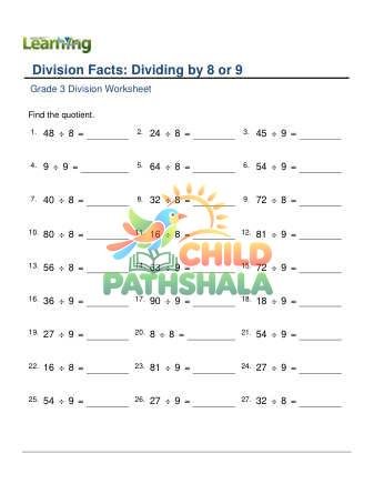 Division Facts 8 Or 9 A