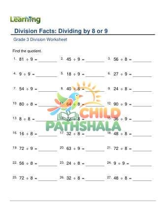 Division Facts 8 Or 9 B