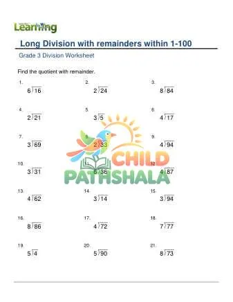 Preview of Long Division With Remainder Within 1 100