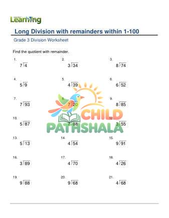 Preview of Long Division With Remainder Within 1 100 F