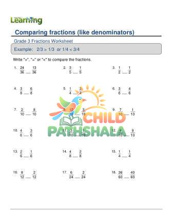 Preview of Comparing Fractions Like Denominators F