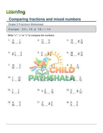 Comparing Fractions Mixed Numbers Worksheet for Grade 3