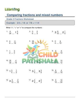 Comparing Fractions Mixed Numbers B