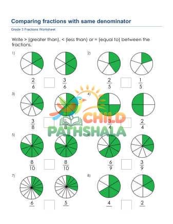Comparing Fractions Same Denominator B