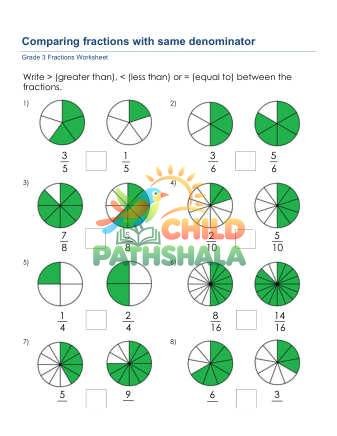 Comparing Fractions Same Denominator D