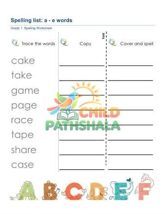 Preview of Spelling List A E Words