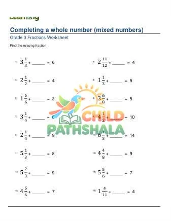 Preview of Completing Whole Number Mixed Numbers