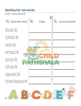 Preview of Spelling List Ack Words
