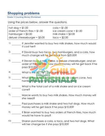 Preview of Counting Money Shopping Problems No Decimals A