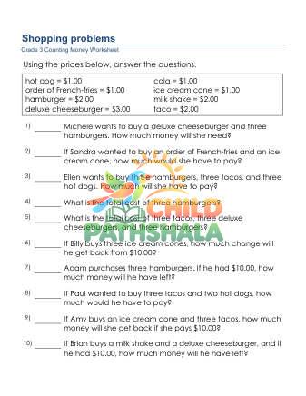 Preview of Counting Money Shopping Problems No Decimals C