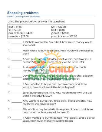 Preview of Counting Money Shopping Problems No Decimals D