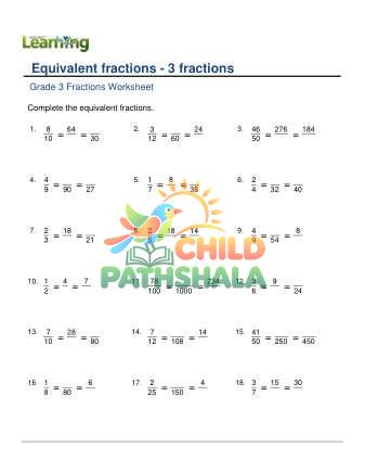 Equivalent 3 Fractions Worksheet for Grade 3