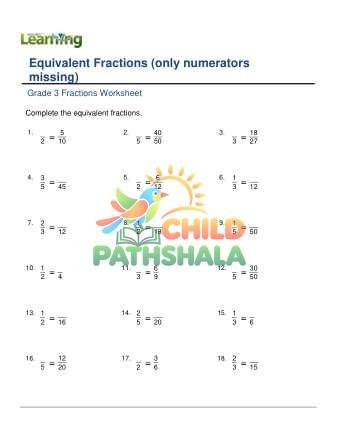 Equivalent Fractions Numerators Missing E Worksheet for Grade 3