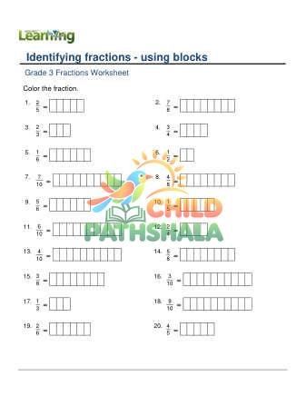 Identify Fractions Color E Worksheet for Grade 3