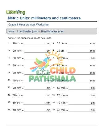 Preview of Metric Units Length Cm Mm No Decimal