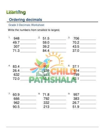 Order Decimals A Worksheet for Grade 3