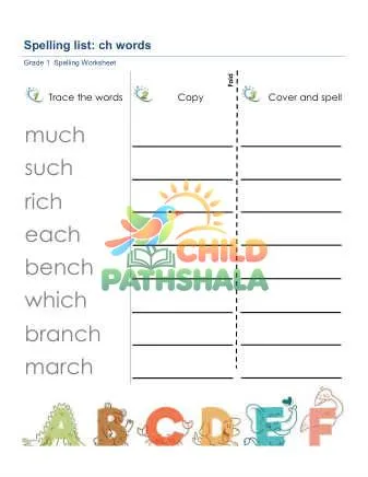 Preview of Spelling List Ch Words