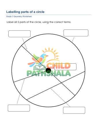Geometry Circles Parts Labelling Worksheet for Grade 3