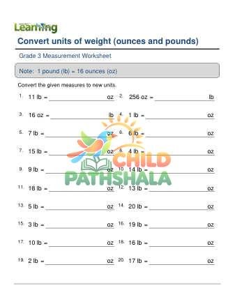 Converting Units Weight Ounces Pounds B