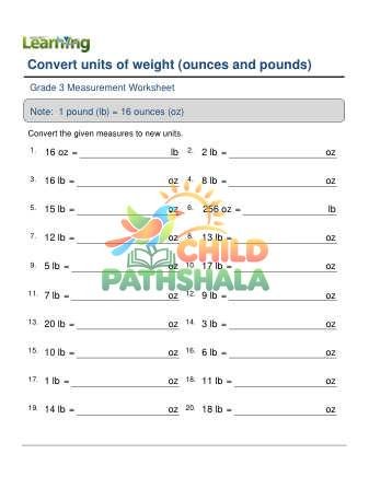 Converting Units Weight Ounces Pounds C Worksheet for Grade 3